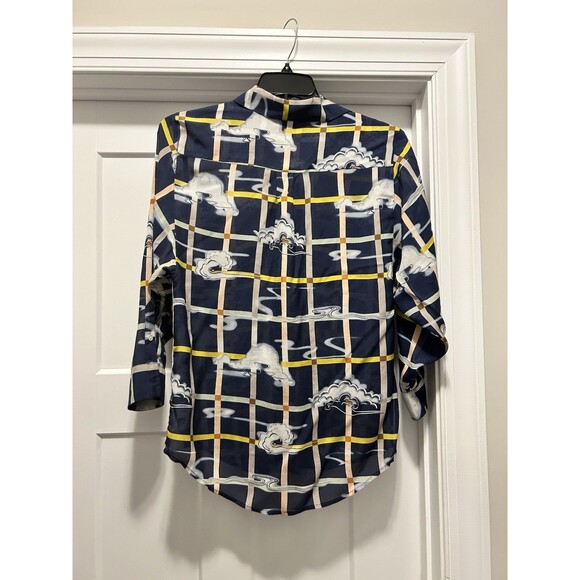 ANTHROPOLOGIE Zooligst CHARLOTTE LINTON Smoke Signs Cloud Silk Blouse Size 10 - Picture 7 of 7